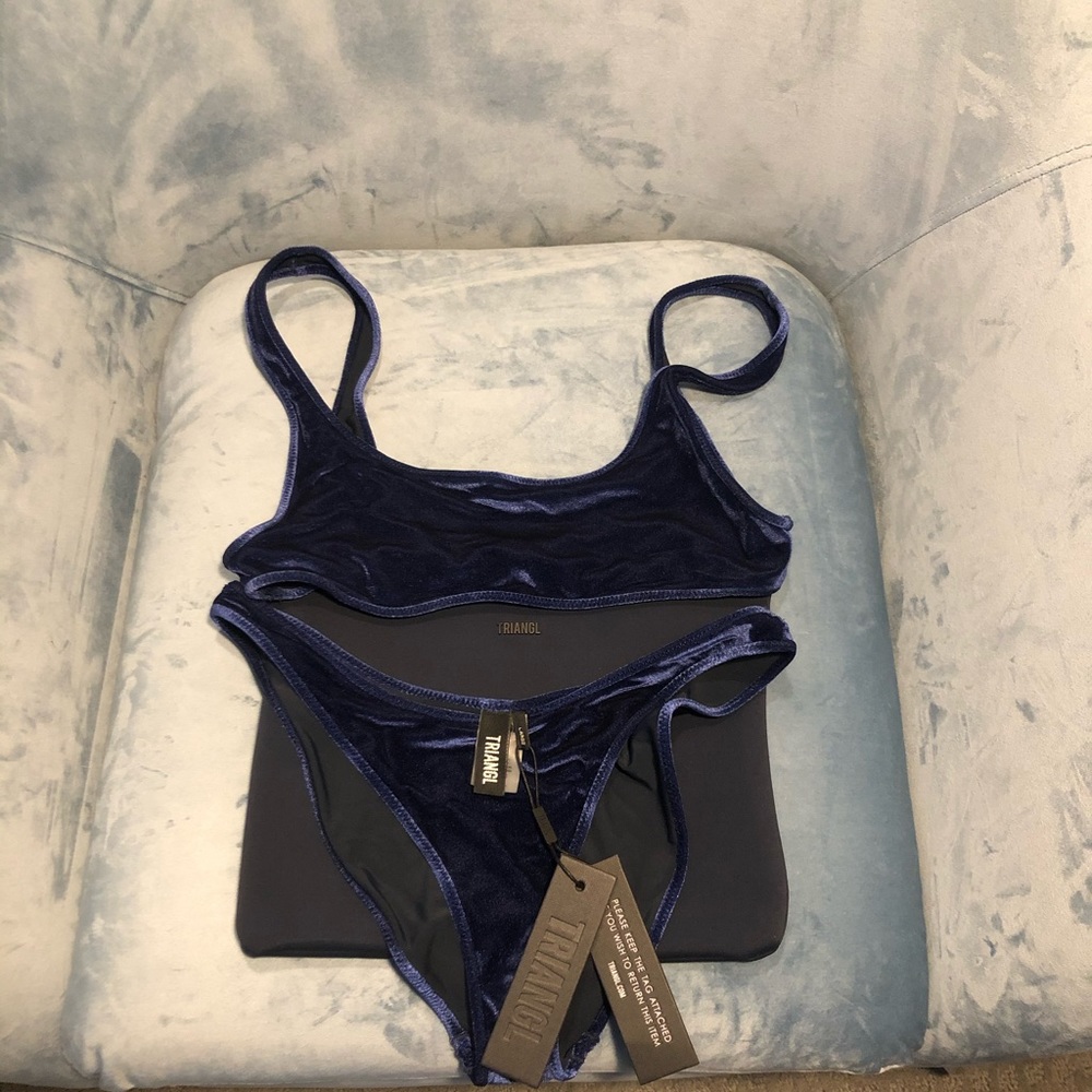 Triangl Velvet Bikini Set - Navy Blue